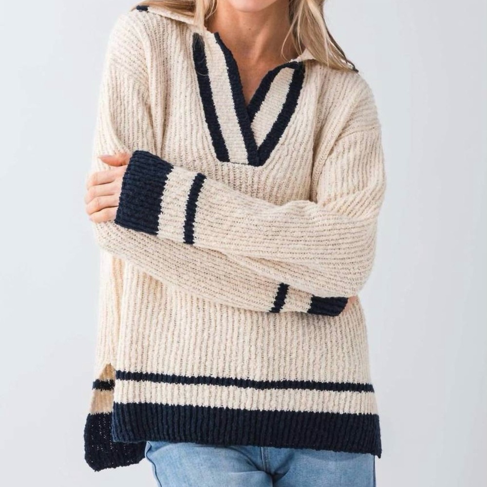 🆕 Z Supply Stitch Fix Hammond Polo Sweater Collared V-Neck Preppy Women Medium